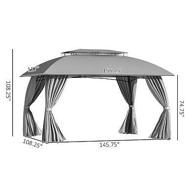 Outsunny 13' x 9' Patio Gazebo, Double Vented Roof, Steel Frame, Curtain Sidewalls, Outdoor Canopy Shelter for Garden, Lawn, Backyard, Deck, Gray