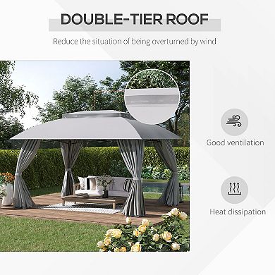 Outsunny 13' x 9' Patio Gazebo, Double Vented Roof, Steel Frame, Curtain Sidewalls, Outdoor Canopy Shelter for Garden, Lawn, Backyard, Deck, Gray