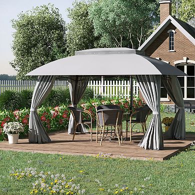 Outsunny 13' x 9' Patio Gazebo, Double Vented Roof, Steel Frame, Curtain Sidewalls, Outdoor Canopy Shelter for Garden, Lawn, Backyard, Deck, Gray