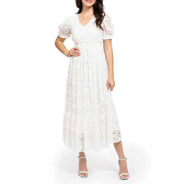 August Sky Women's Lace Overlay Midi Dress