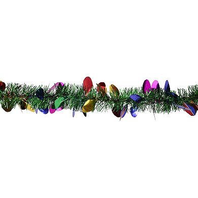 50' x 2" Green and Multi-Color Christmas Light Bulb Wrapped Tinsel Garland - Unlit