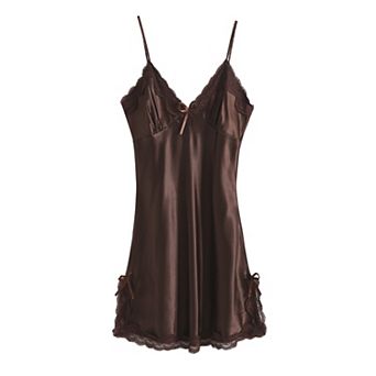 Women's Nightgown Satin Lace Trim Sleepwear Pajama Dress