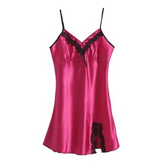 Women's Nightgown Satin Lace Trim Sleepwear Pajama Dress