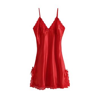 Women's Nightgown Satin Lace Trim Sleepwear Pajama Dress