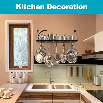 Wall Mounted Kitchen Pot Rack with Moveable Hooks and Grid