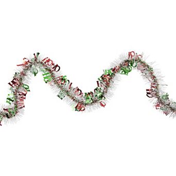 50' x 2.5" White Red and Green Christmas HO HO HO Wrapped Tinsel Garland - Unlit