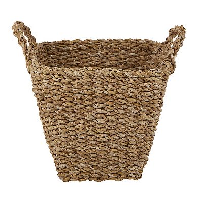 Set Of 3 Brown And Beige Square Basket With Handles  13"