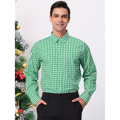 green and white checkered dress shirt Lederhosen Shirt Men Classic Checkered Green