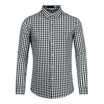 Men's Plaid Button Down Long Sleeves Dress Checkered Shirts
