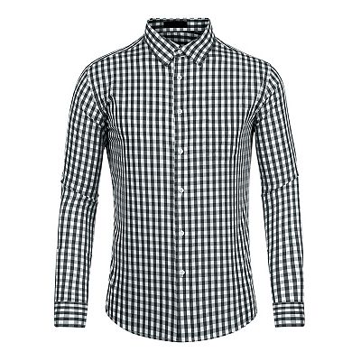 slim fit dress slacks Men's Button Down Shirt with Plaid Collar main image 0