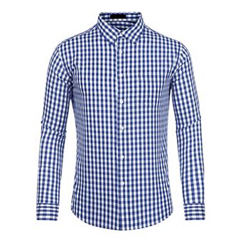 Men's Plaid Button Down Long Sleeves Dress Checkered Shirts