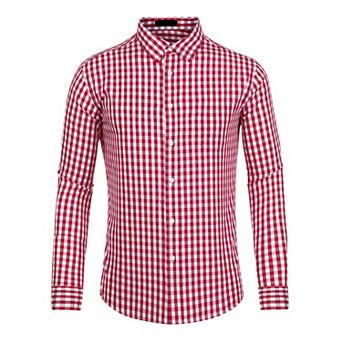Men's Plaid Button Down Long Sleeves Dress Checkered Shirts