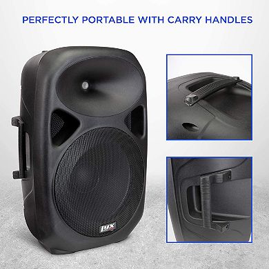 LyxPro 15" Battery Powered PA Speaker System, Portable Active Bluetooth Speaker w/Equalizer