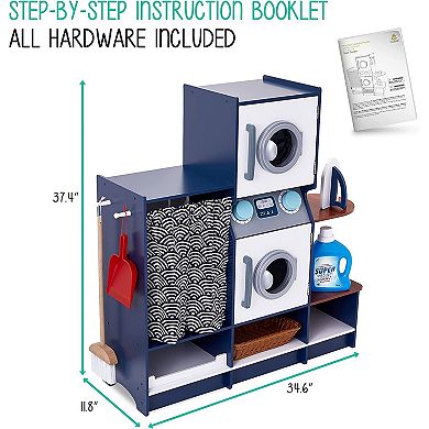 Lil’ Jumbl Kids Washer and Dryer Playset, Wooden Pretend Laundry Play Set for Kids