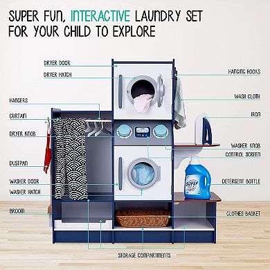 Lil’ Jumbl Kids Washer and Dryer Playset, Wooden Pretend Laundry Play Set for Kids