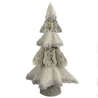 20" Gray and Beige Multi Textured Triangular Table Top Christmas Tree with Glitter