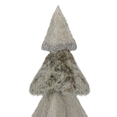 20" Gray and Beige Multi Textured Triangular Table Top Christmas Tree with Glitter