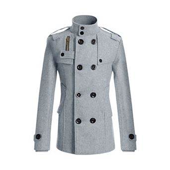 Men's Winter Trench Coat Stand Collar Double Breasted Coats