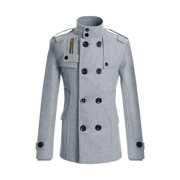 Men's Winter Trench Coat Stand Collar Double Breasted Coats