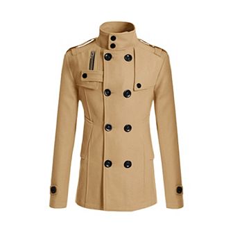 Men's Winter Trench Coat Stand Collar Double Breasted Coats
