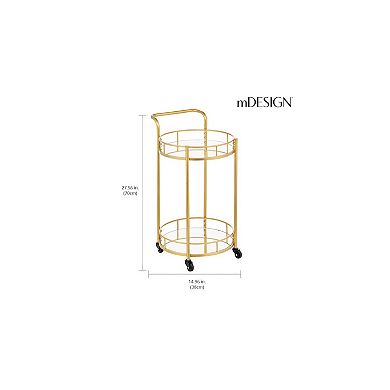 mDesign Metal Round Rolling Food and Beverage Bar Cart with Glass Shelves, Black