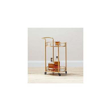 mDesign Metal Round Rolling Food and Beverage Bar Cart with Glass Shelves, Black