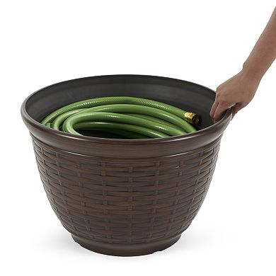 Liberty Garden 100 Foot Wicker High Density Resin Water Hose Storage Pot, Bronze