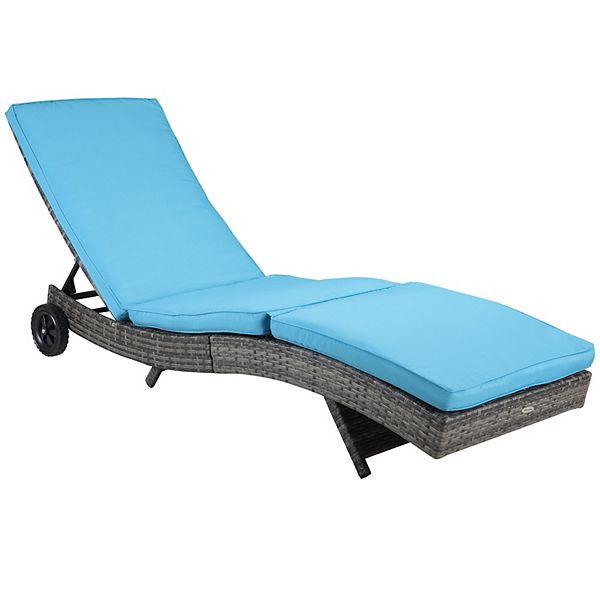 Outsunny Reclining Chaise Lounge Chair, Thickly Cushioned, Rolling