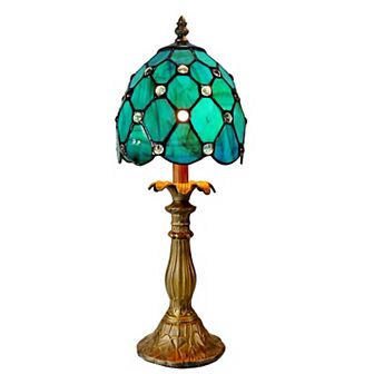 16" Antique Bronze Elenora Jewel Hand Rolled Tiffany-Style Table Lamp