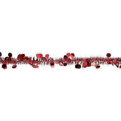 50' x 1.5" Red Christmas Tinsel Garland with Polka Dots - Unlit