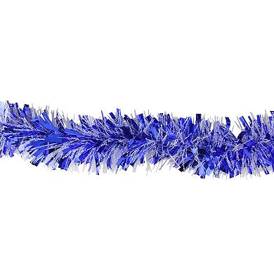 12' x 3" Shiny Blue and Snowblush Wide Cut Tinsel Christmas Garland - Unlit