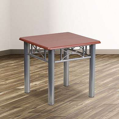Emma and Oliver Mahogany Laminate End Table with Silver Steel Frame