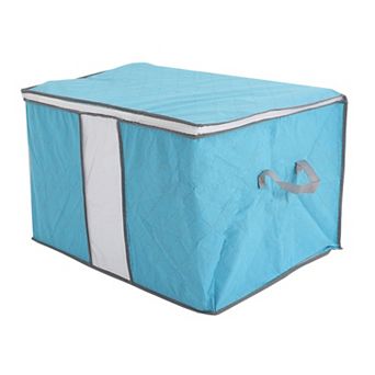 Home Foldable Zippered Dustproof Quilt Clothes Storage Bag Container Blue No Size