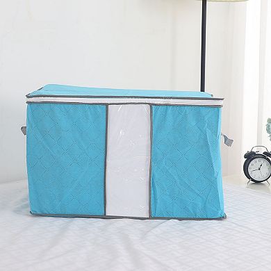 Home Foldable Zippered Dustproof Quilt Clothes Storage Bag Container Blue No Size