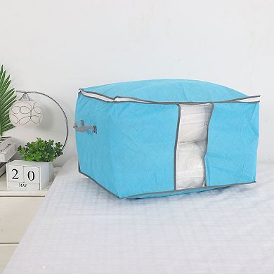 Home Foldable Zippered Dustproof Quilt Clothes Storage Bag Container Blue No Size