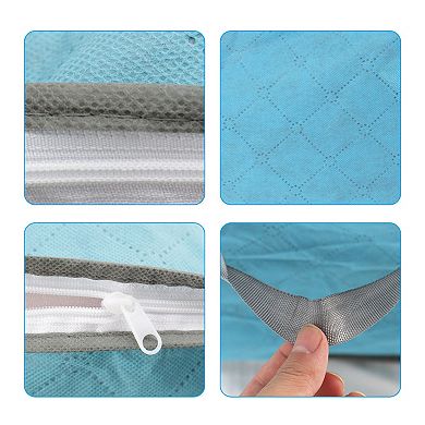 Home Foldable Zippered Dustproof Quilt Clothes Storage Bag Container Blue No Size
