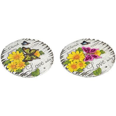 Set of 2 "Love Today" Outdoor Floral Garden Stones 10"