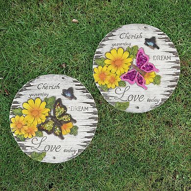 Set of 2 "Love Today" Outdoor Floral Garden Stones 10"