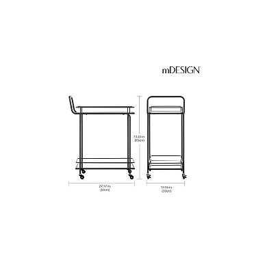 mDesign Metal Rectangle Rolling Food and Beverage Bar Cart with Glass Shelves, Black