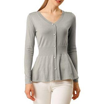Women's V Neck Long Sleeve Ribbed Pullover Knitted Peplum Tops