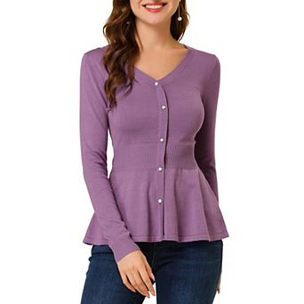 Women's V Neck Long Sleeve Ribbed Pullover Knitted Peplum Tops