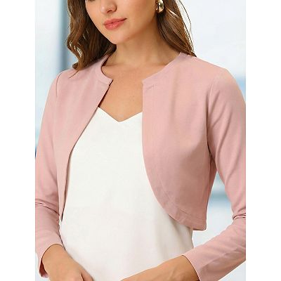 Women's Elegant Solid Curved Hem Long Sleeves Crop Shrug Cardigan Color: Black Size: Medium
