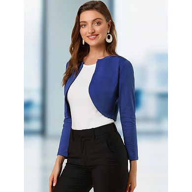 Women's Elegant Solid Curved Hem Long Sleeves Crop Shrug Cardigan