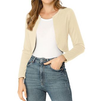 Women's Elegant Solid Curved Hem Long Sleeves Crop Bolero Shrugs