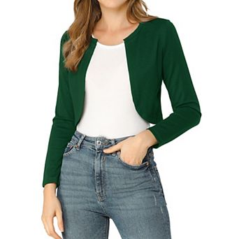 Women's Elegant Solid Curved Hem Long Sleeves Crop Bolero Shrugs