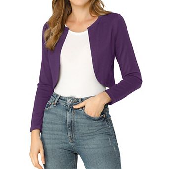 Women's Elegant Solid Curved Hem Long Sleeves Crop Bolero Shrugs