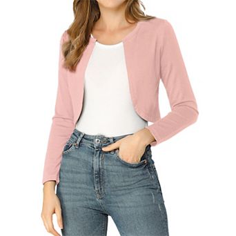 Women's Elegant Solid Curved Hem Long Sleeves Crop Bolero Shrugs