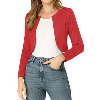 Women's Elegant Solid Curved Hem Long Sleeves Crop Bolero Shrugs