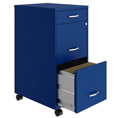 Space Solutions 18 Inch Wide 3 Drawer Mobile Organizer Cabinet for Office, Blue