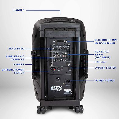 LyxPro 10" Battery Powered PA Speaker System, Portable Active Bluetooth Speaker w/Equalizer